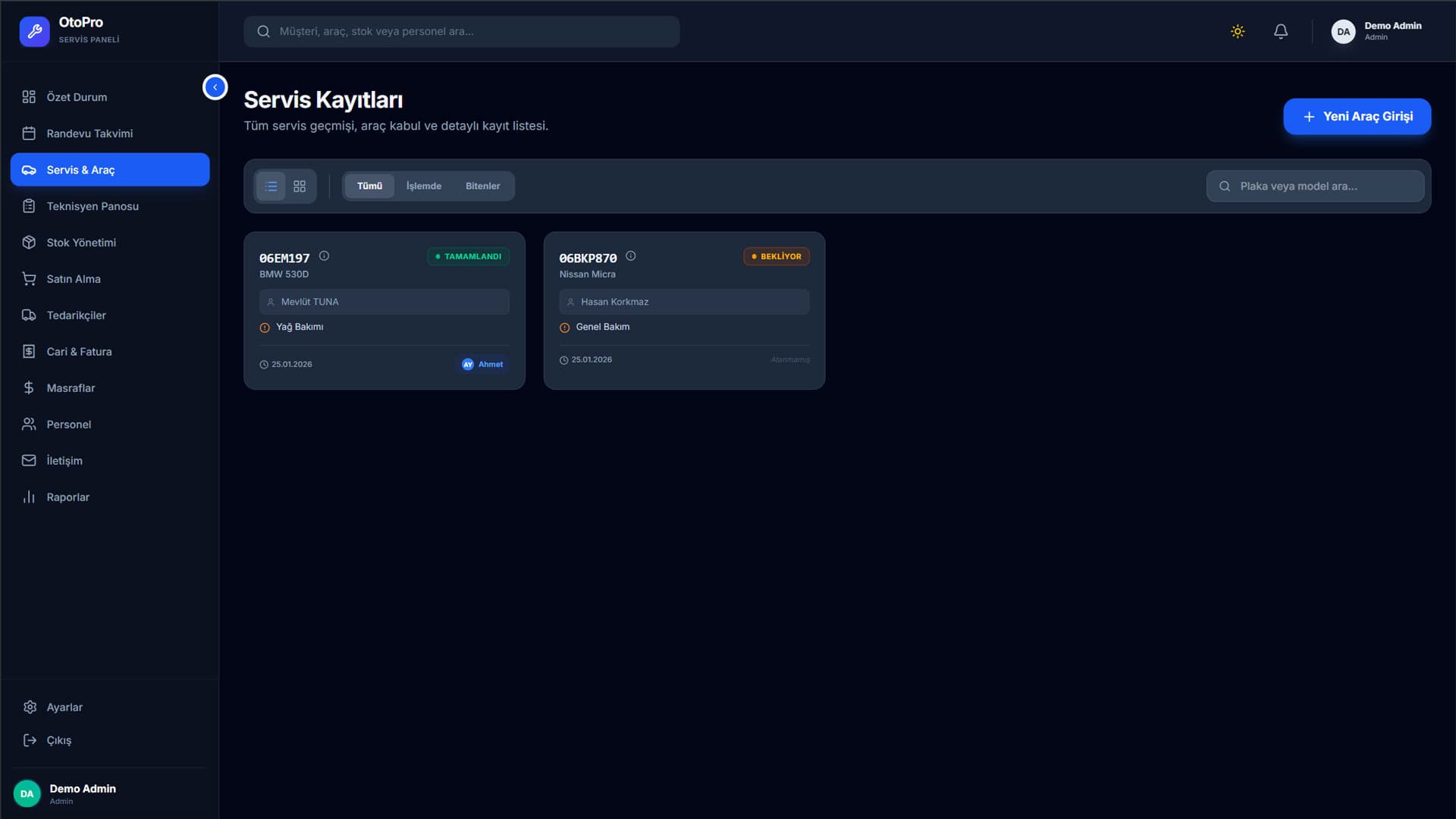 Araç Yönetimi Ekranı